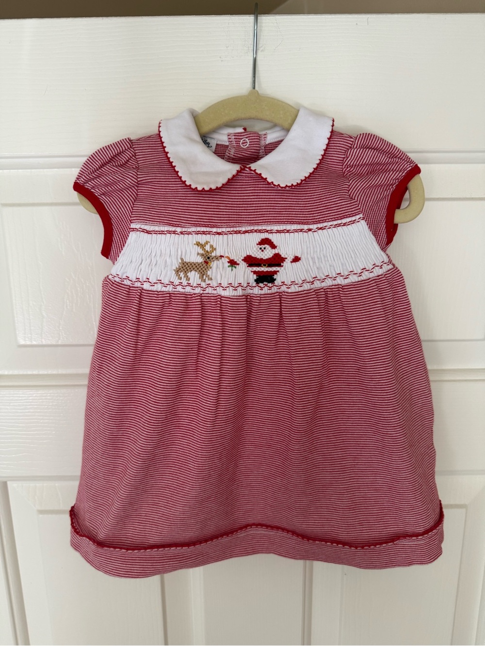 Magnolia Baby Red Smocked Holiday Dress with White Peter Pan Collar 9-12m